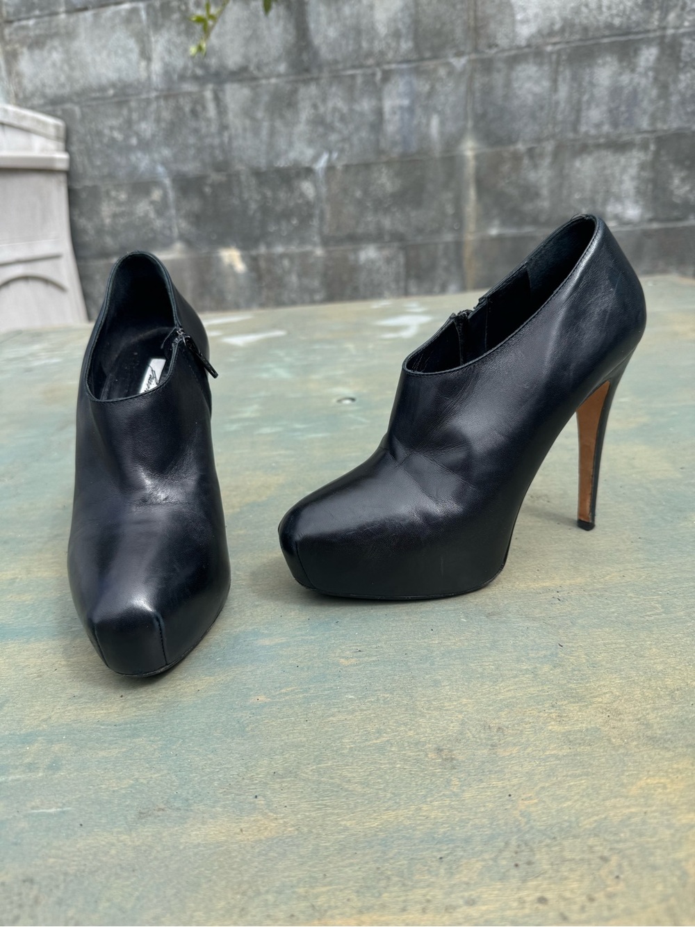 Brian Atwood Black Leather Platform Stiletto Booties